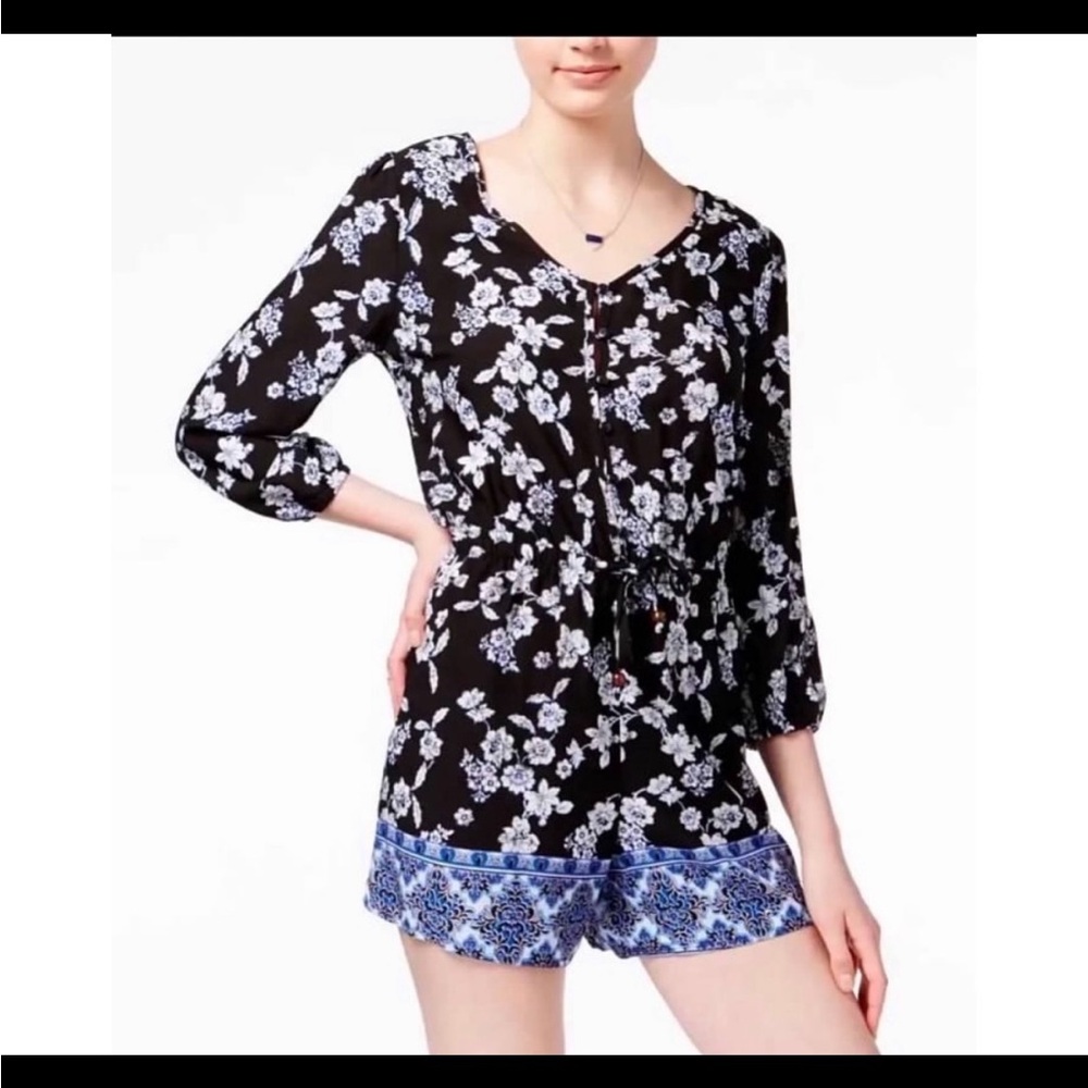 Black and White Tie Front Jumpsuit with Bell Sleeves
